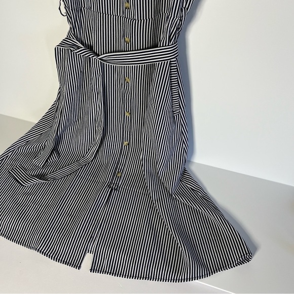 Monteau Los Angeles Dress Med Mid Length Navy Blue White Stripes Nautical - Picture 3 of 8
